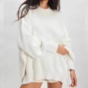 NWT Free People Easy Street Ribbed Knit Dolman Sleeve Tunic White  Sweater sz XL